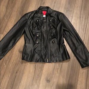 V Cristina leather ruffled jacket